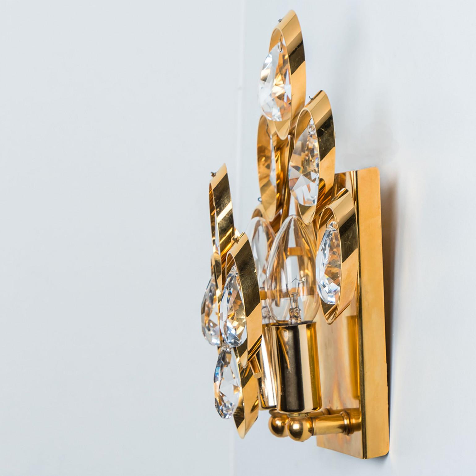 German Pair of Large Glass and Gold Brass Wall Light by Ernst Palme, 1970s For Sale