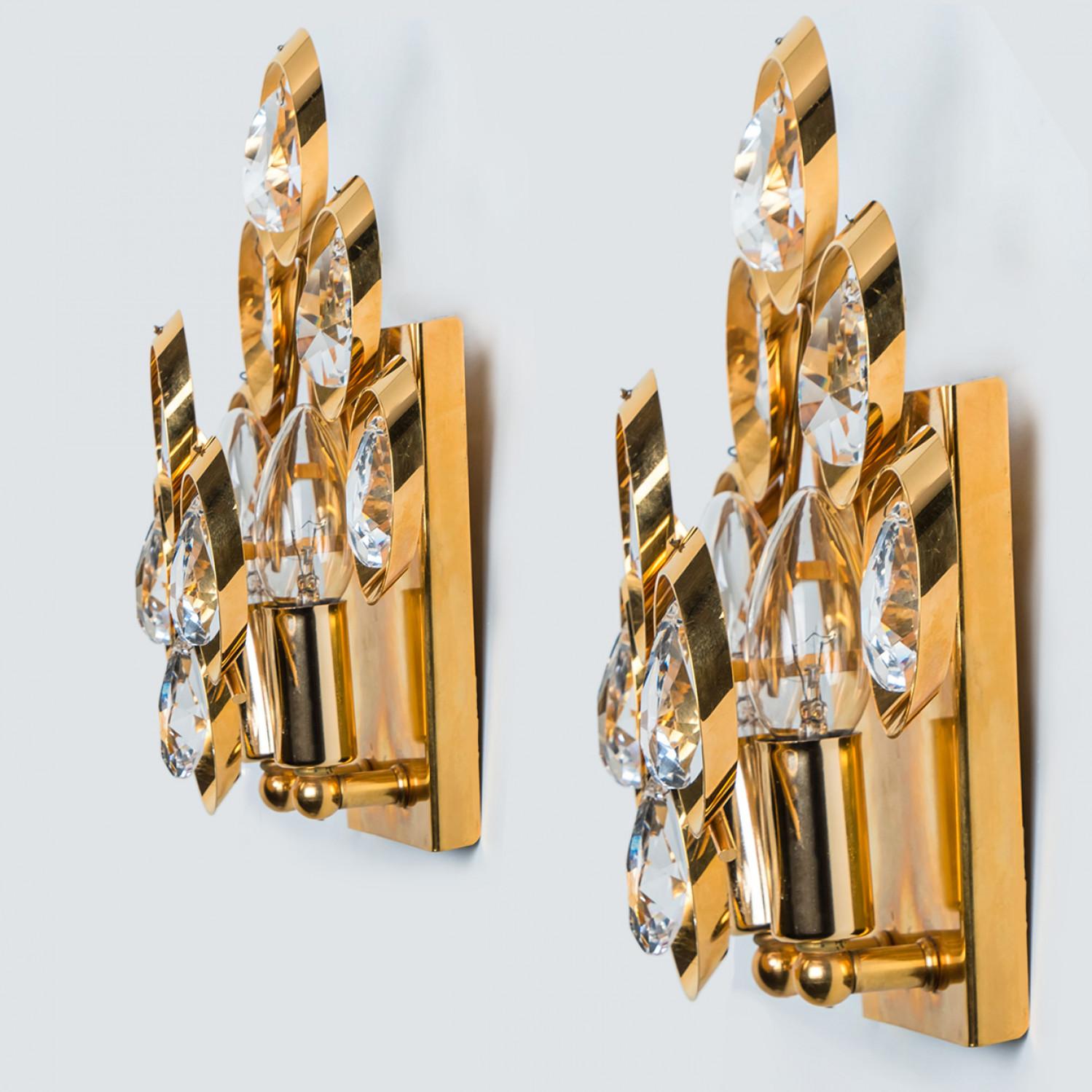 Other Pair of Large Glass and Gold Brass Wall Light by Ernst Palme, 1970s For Sale