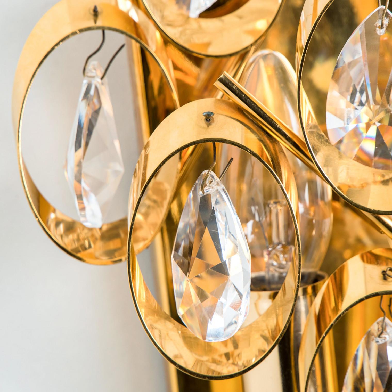 Pair of Large Glass and Gold Brass Wall Light by Ernst Palme, 1970s In Good Condition For Sale In Rijssen, NL