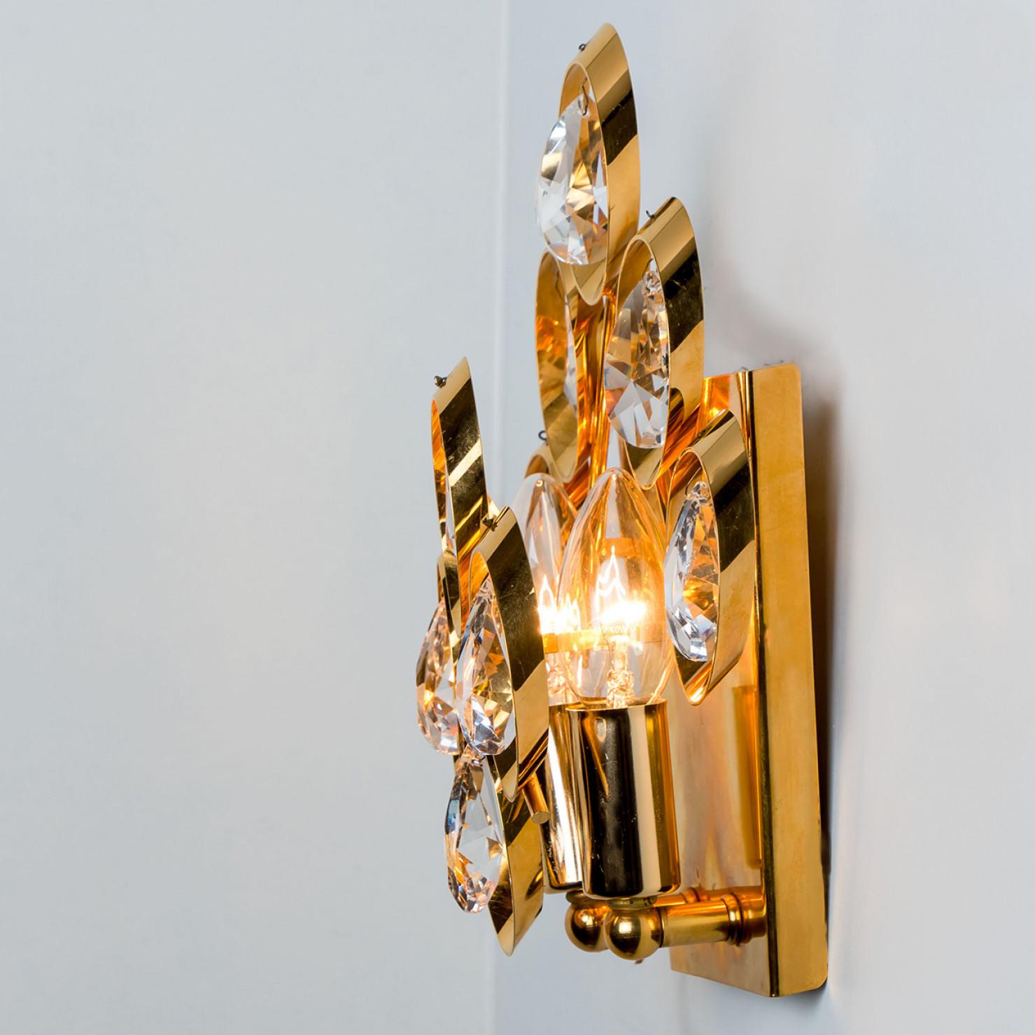 Pair of Large Glass and Gold Brass Wall Light by Ernst Palme, 1970s For Sale 1