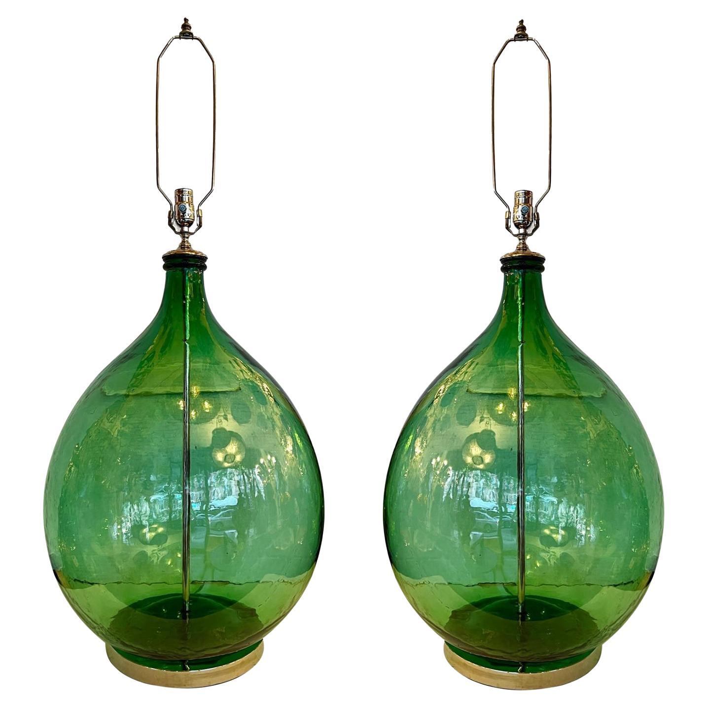 Pair of Large Glass Bottle Table Lamps For Sale