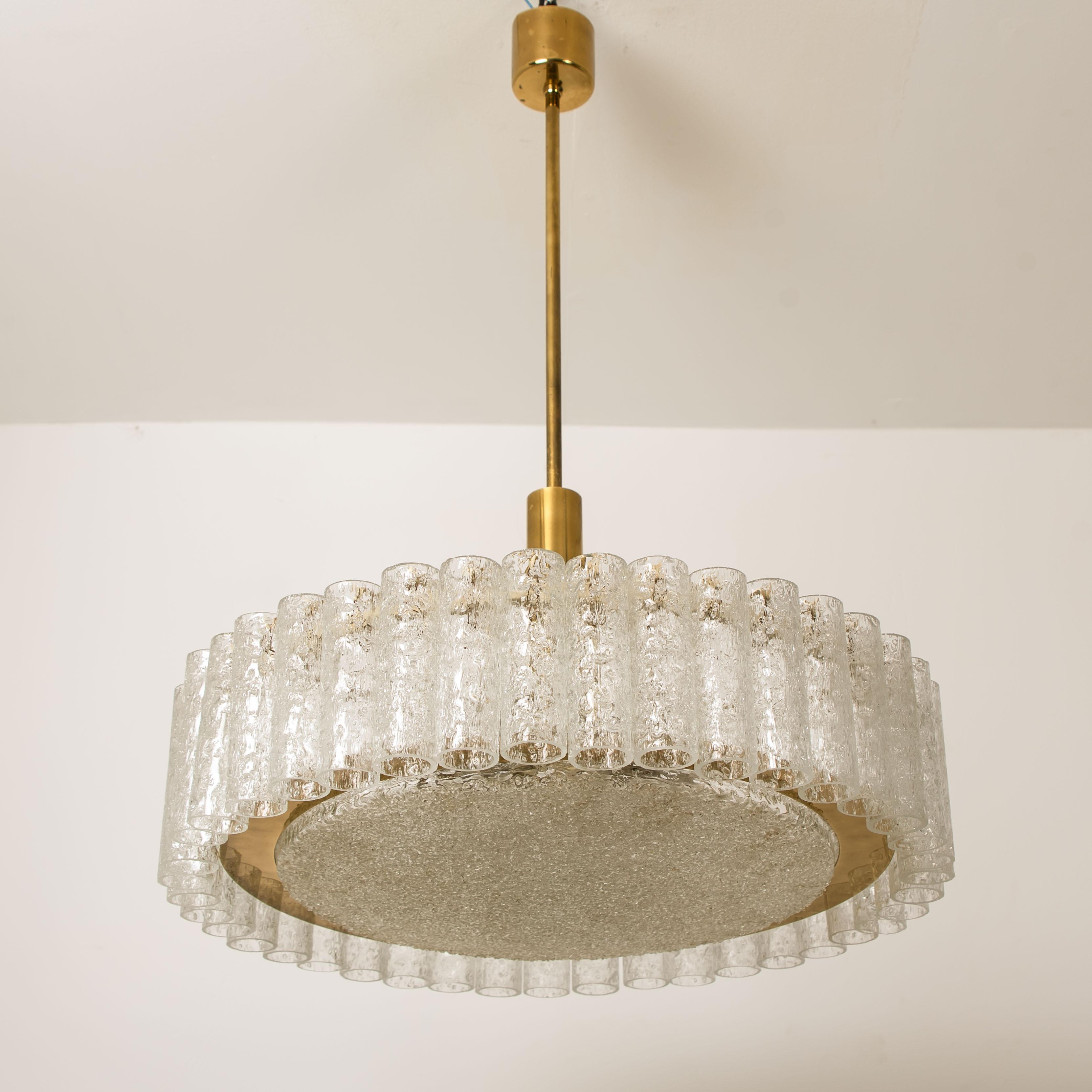 Pair of Large Glass Brass Light Fixtures by Doria, Germany, 1969 4