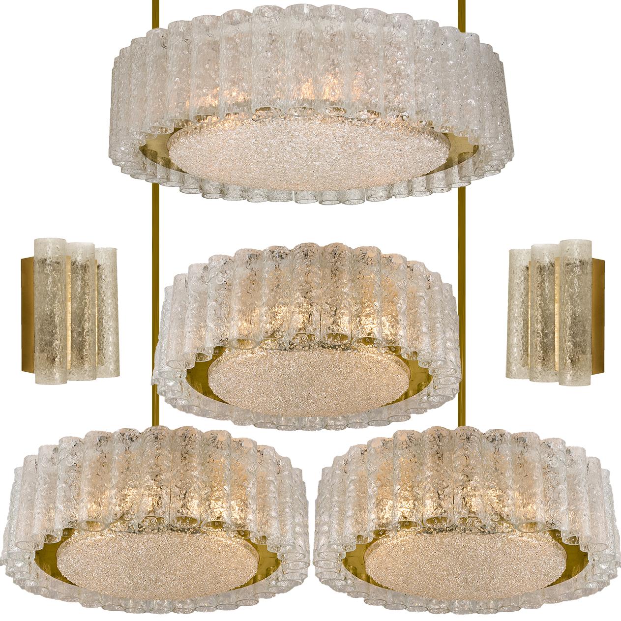 Pair of Large Glass Brass Light Fixtures by Doria, Germany, 1969 9