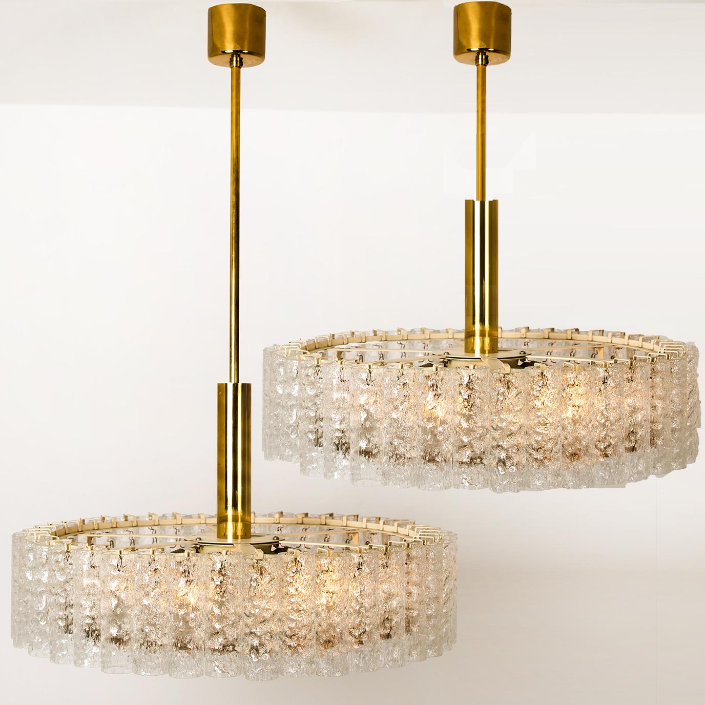 Mid-Century Modern Pair of Large Glass Brass Light Fixtures by Doria, Germany, 1969