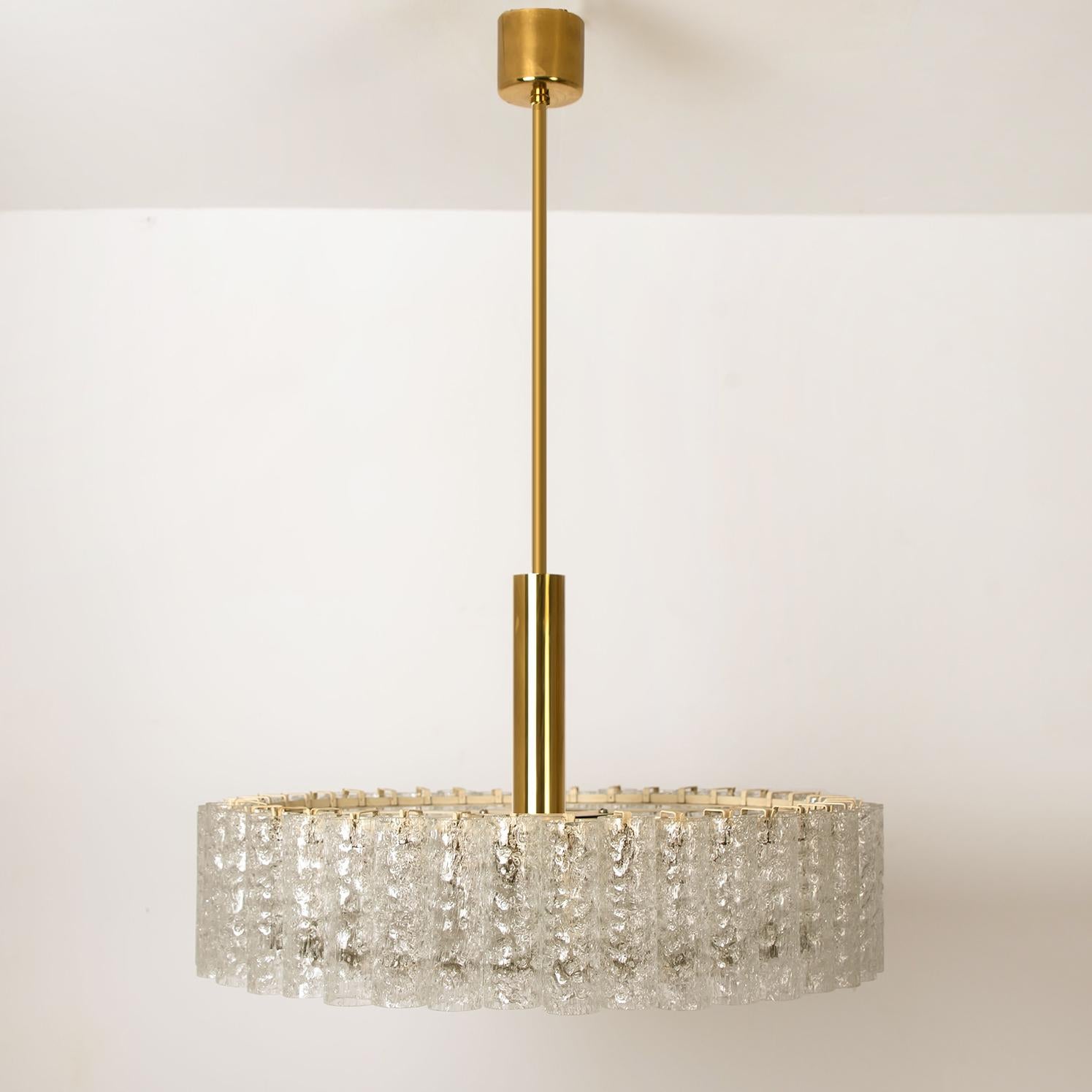 Pair of Large Glass Brass Light Fixtures by Doria, Germany, 1969 In Good Condition In Rijssen, NL