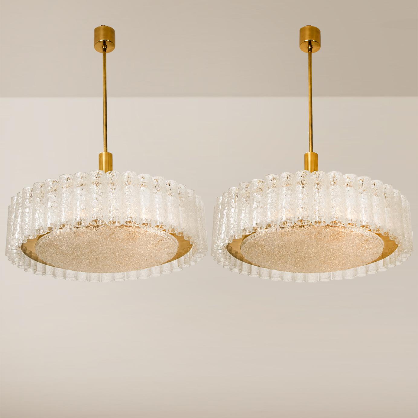 Metal Pair of Large Glass Brass Light Fixtures by Doria, Germany, 1969