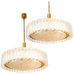 Pair of Large Glass Brass Light Fixtures by Doria, Germany, 1969