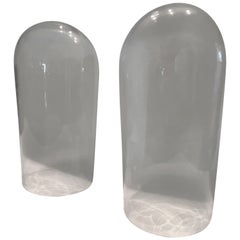 Pair of Large Clear Glass Display Domes