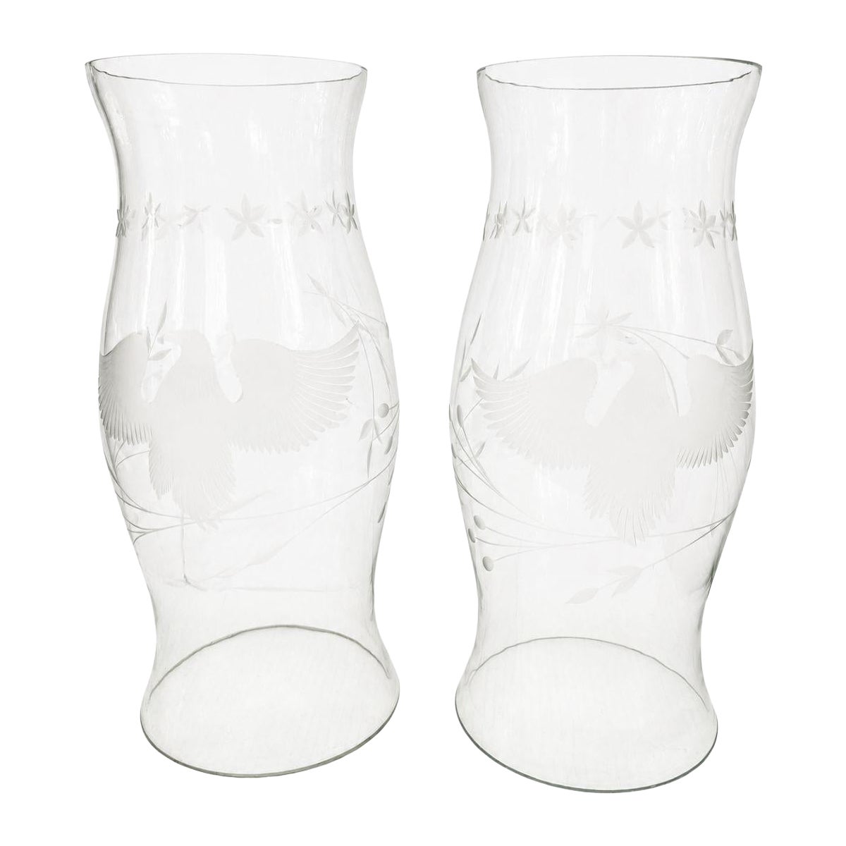 Pair of Large Glass Hurricanes