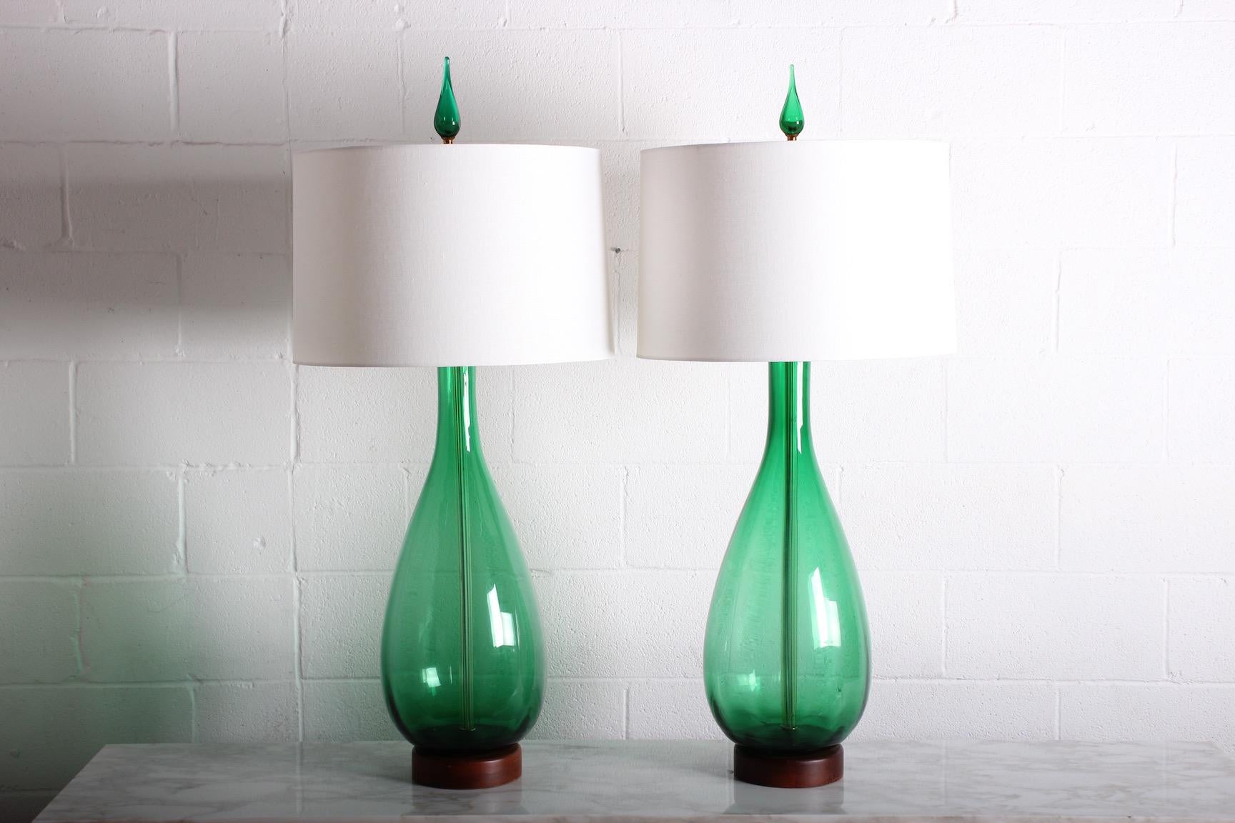 Pair of Large Glass Lamps by Blenko 3