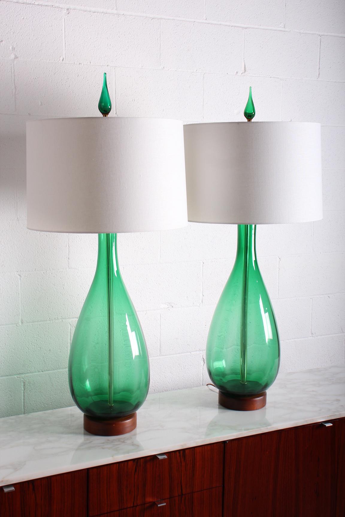 Pair of Large Glass Lamps by Blenko 4