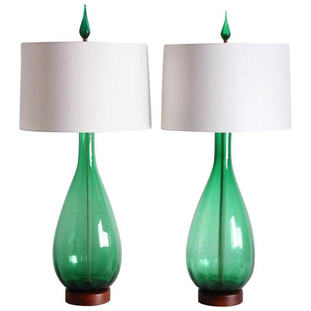 Pair of Large Glass Lamps by Blenko
