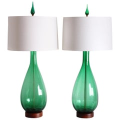 Retro Pair of Large Glass Lamps by Blenko