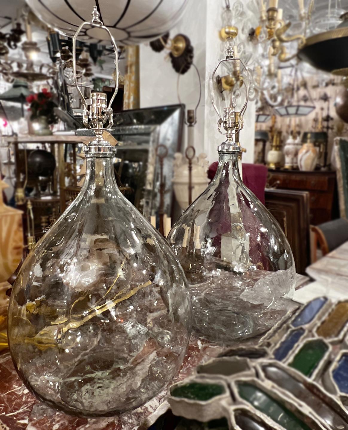 Early 20th Century Pair of Large Glass Lamps For Sale