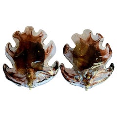 Pair of Large Glass, Leaf Shaped Wall Sconces by Fåglavik, Sweden