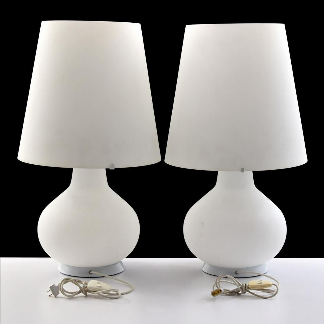 Mid-Century Modern Pair of Large Glass Max Ingrand Lamps for Fontana Arte, Italy, 1960s For Sale