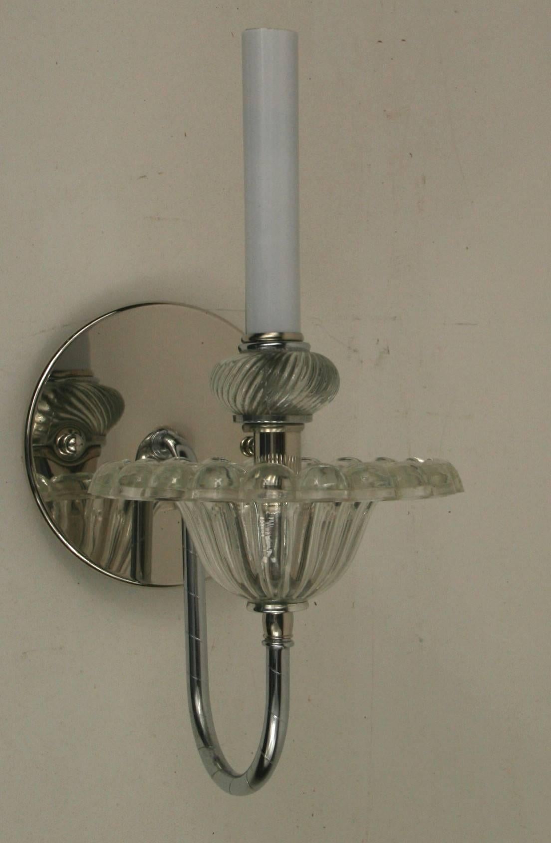 1-4059, pair of Italian tulip glass and nickel sconces.
Takes 60 W candelabra base bulb.