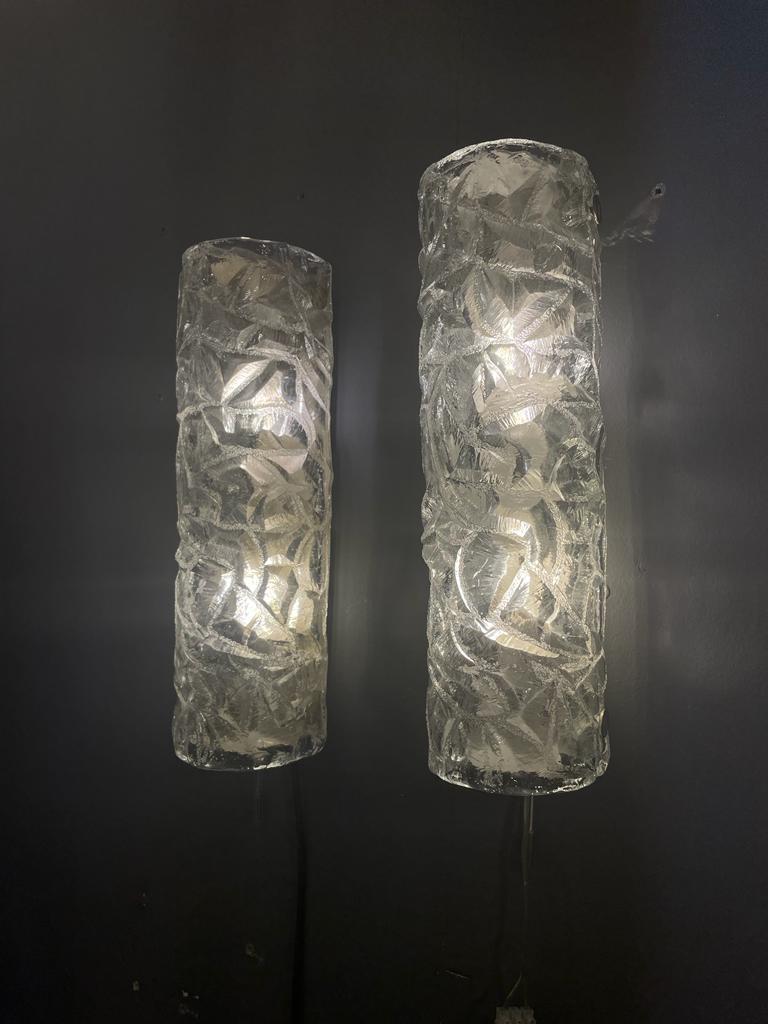 Mid-Century Modern Pair of Large Glass Sconces, 1960s For Sale
