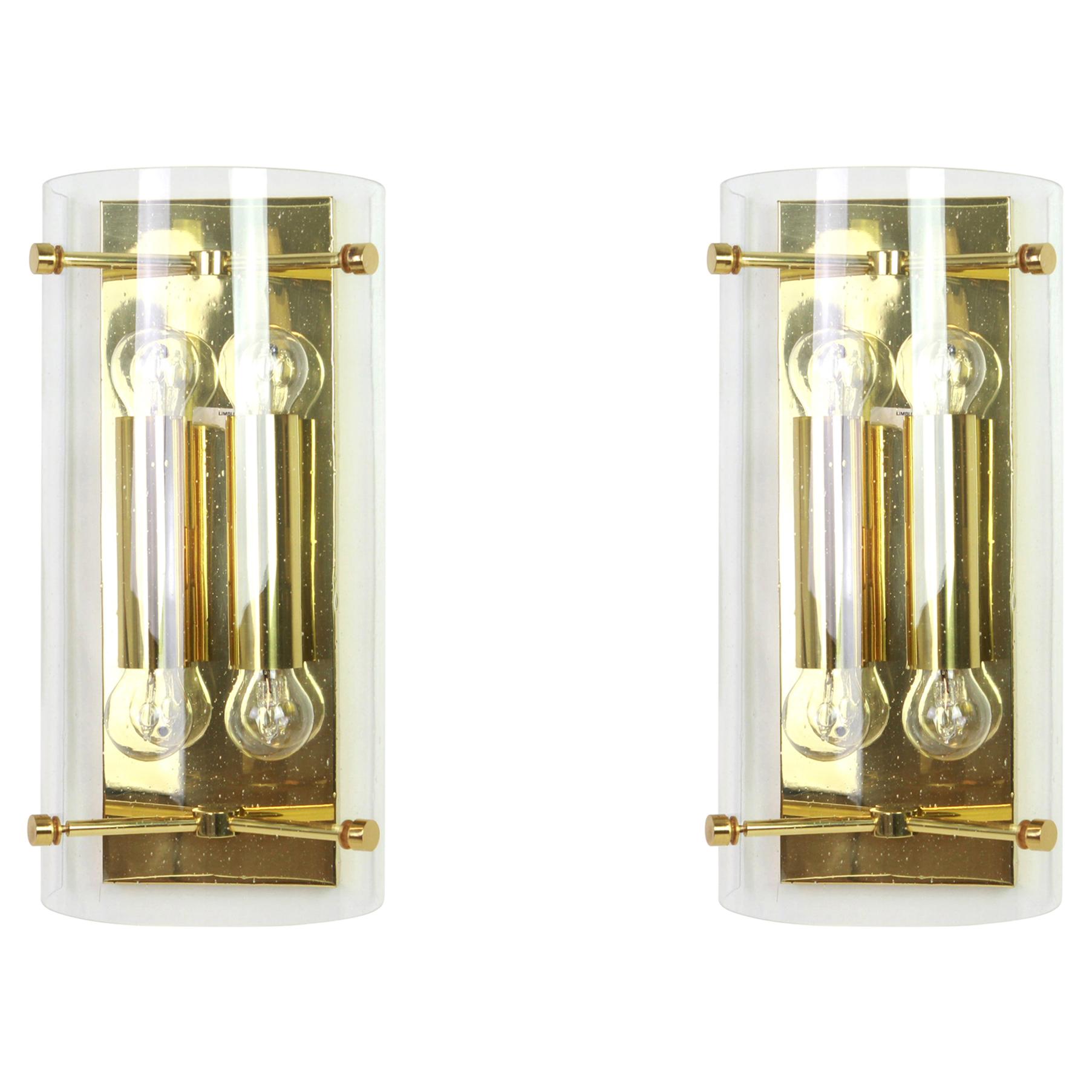 Pair of Large Glass Sconces Designed by Limburg, Germany