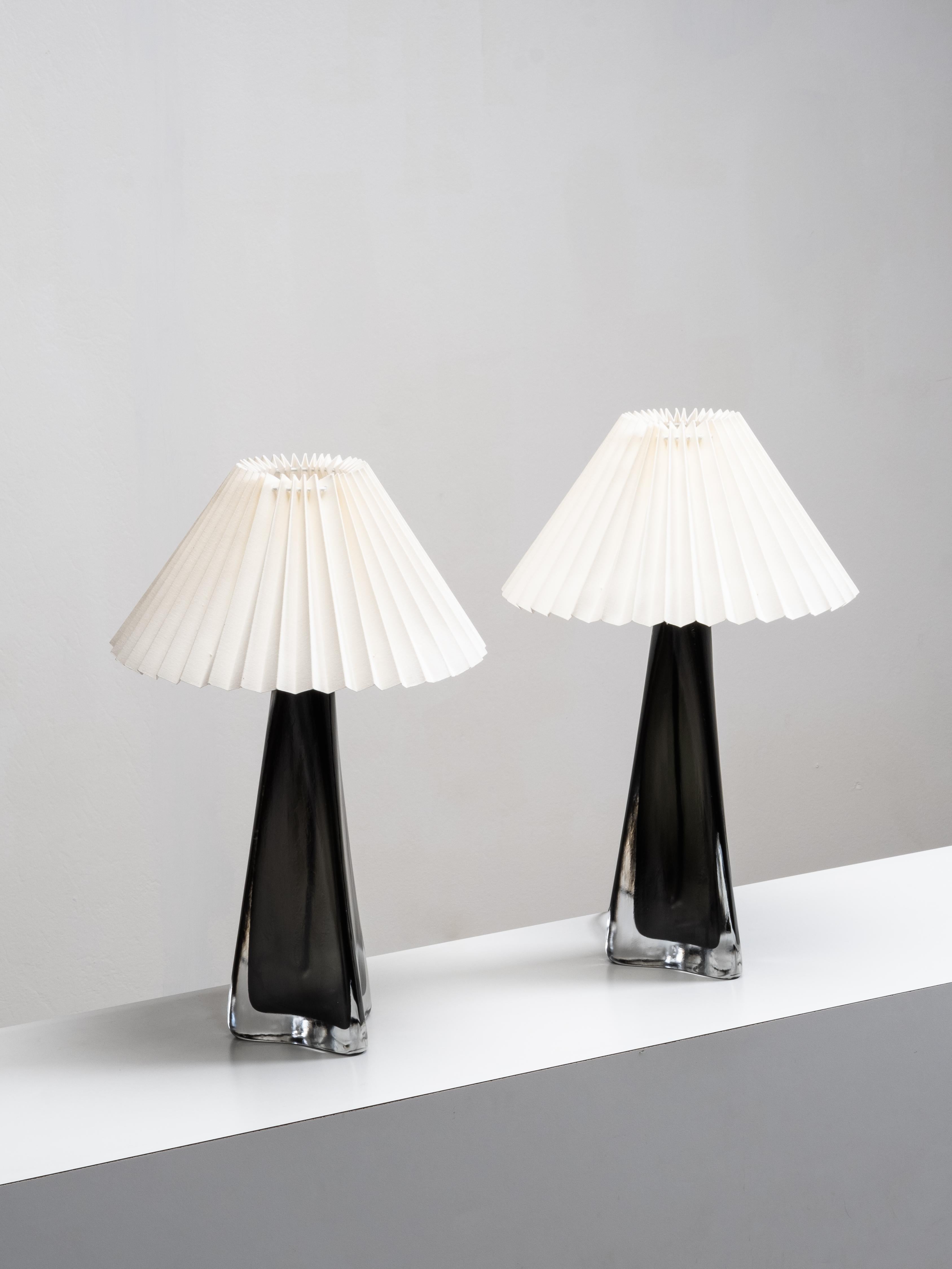Scandinavian Modern Pair of Large Glass Table Lamps Model RD 1319 by Carl Fagerlund for Orrefors For Sale