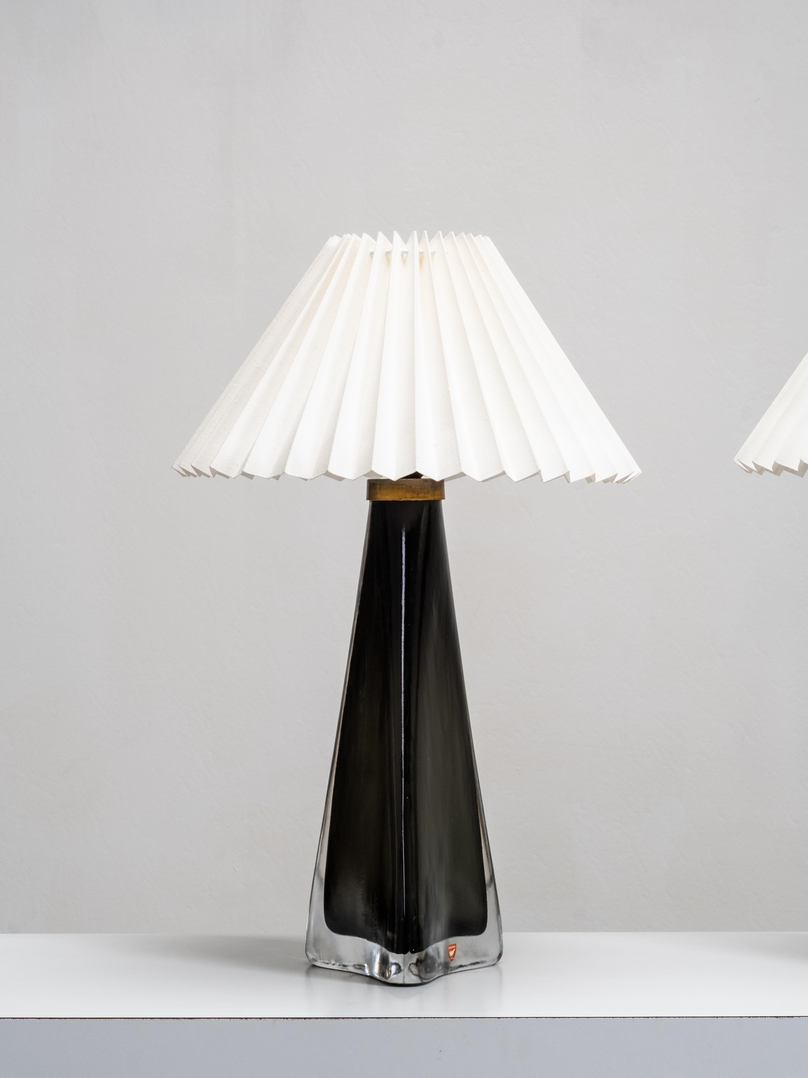 Etched Pair of Large Glass Table Lamps Model RD 1319 by Carl Fagerlund for Orrefors For Sale