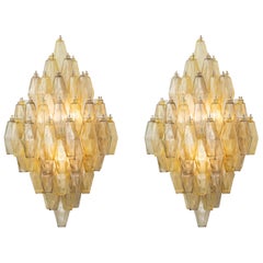 Pair of Large Glass Wall Lights, Style of Carlo Scarpa, Italy, 1970s