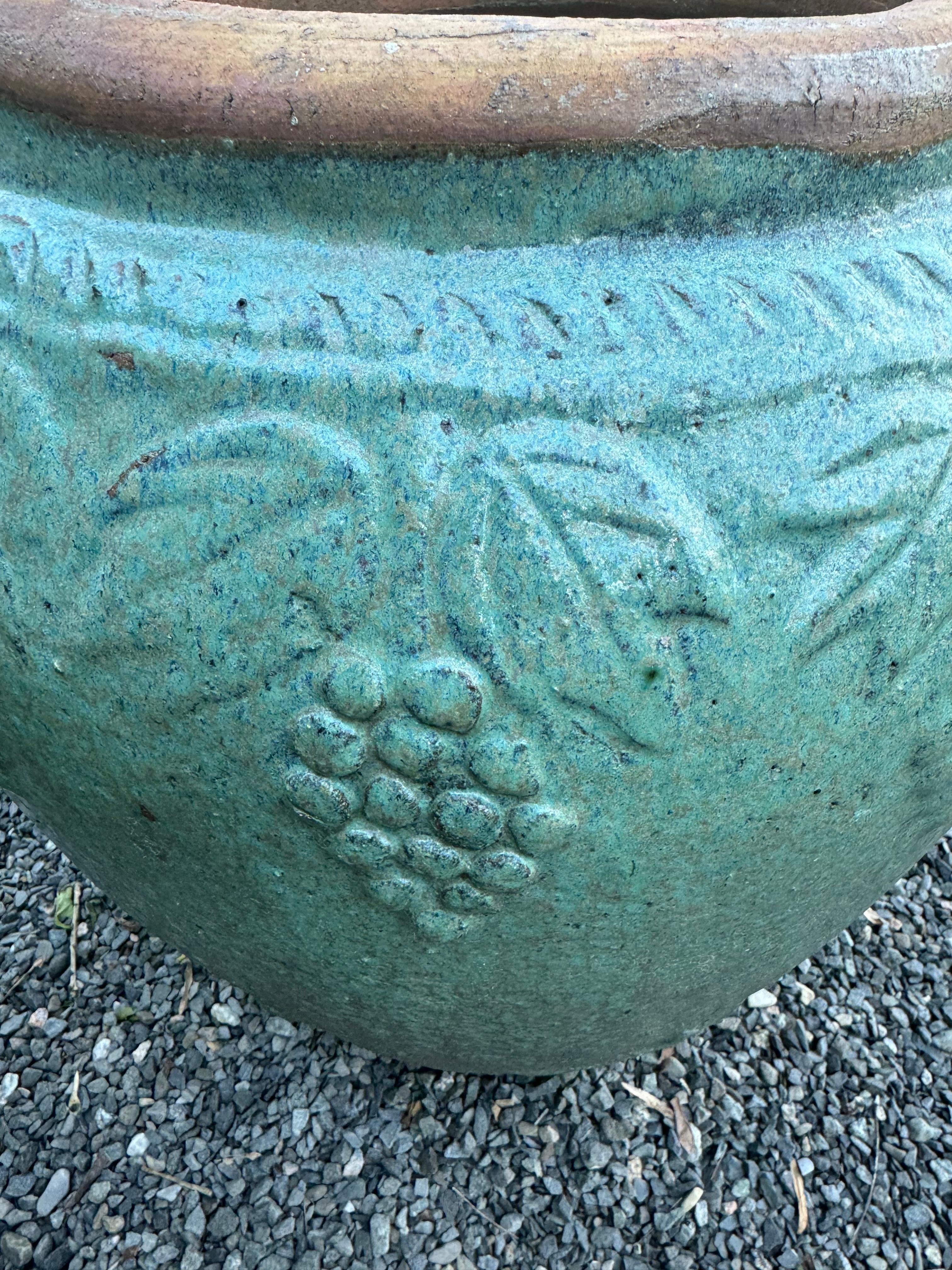 Pair of Large Glazed Sea Green Terracotta Jardinaires Planters In Good Condition For Sale In Hopewell, NJ
