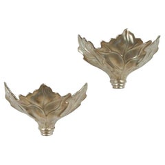 Pair of  Large Glazed silver Leaf Sconces by Robert Marcius (2 pairs available)