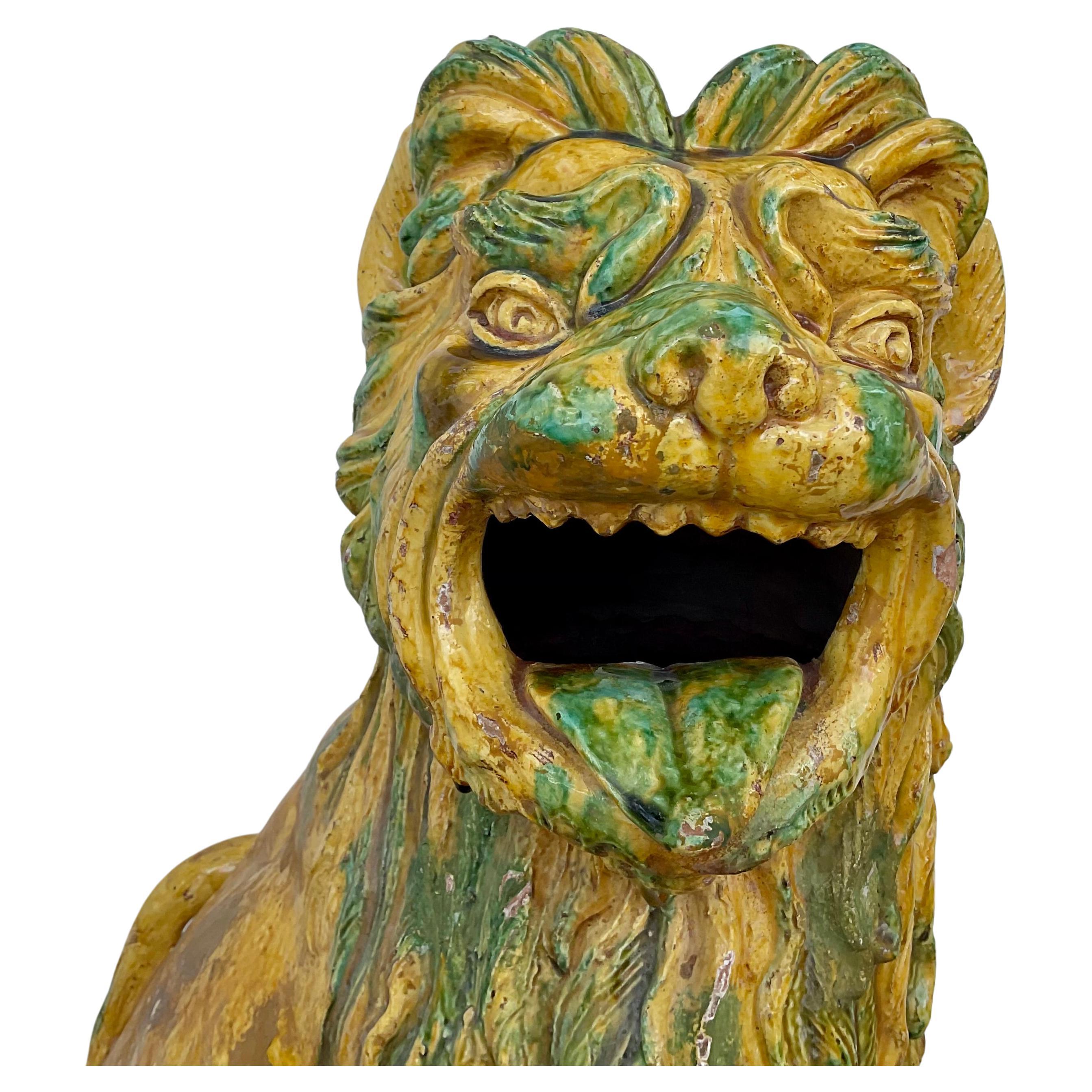 Pair of Large Glazed Terra Cotta Lions or Foo Dogs For Sale 3