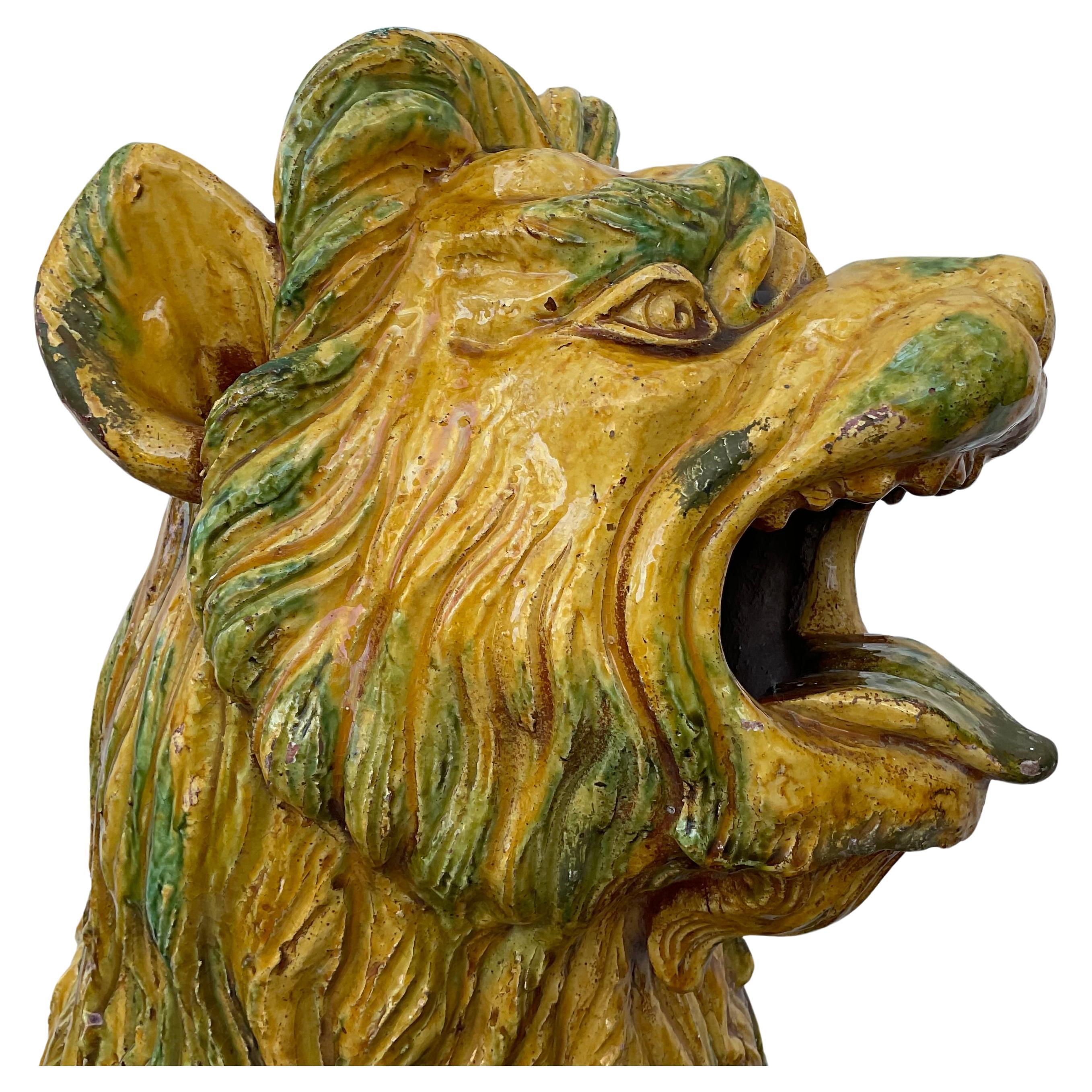 Pair of Large Glazed Terra Cotta Lions or Foo Dogs For Sale 1