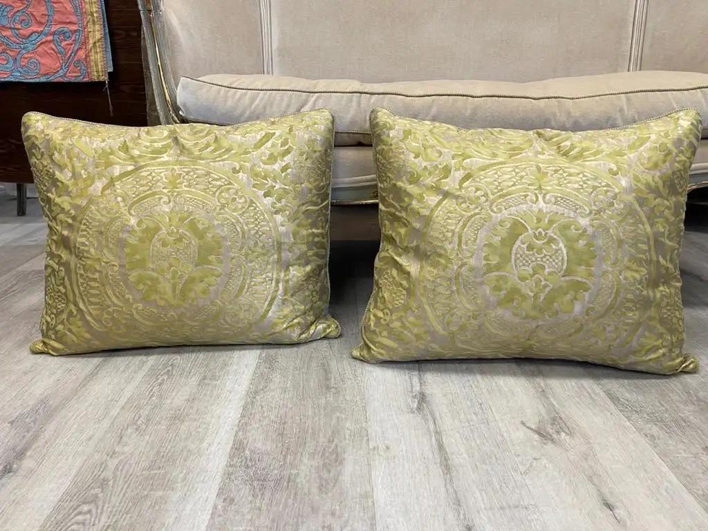 European Pair of large Gold and chartreuse Fortuny Pillows