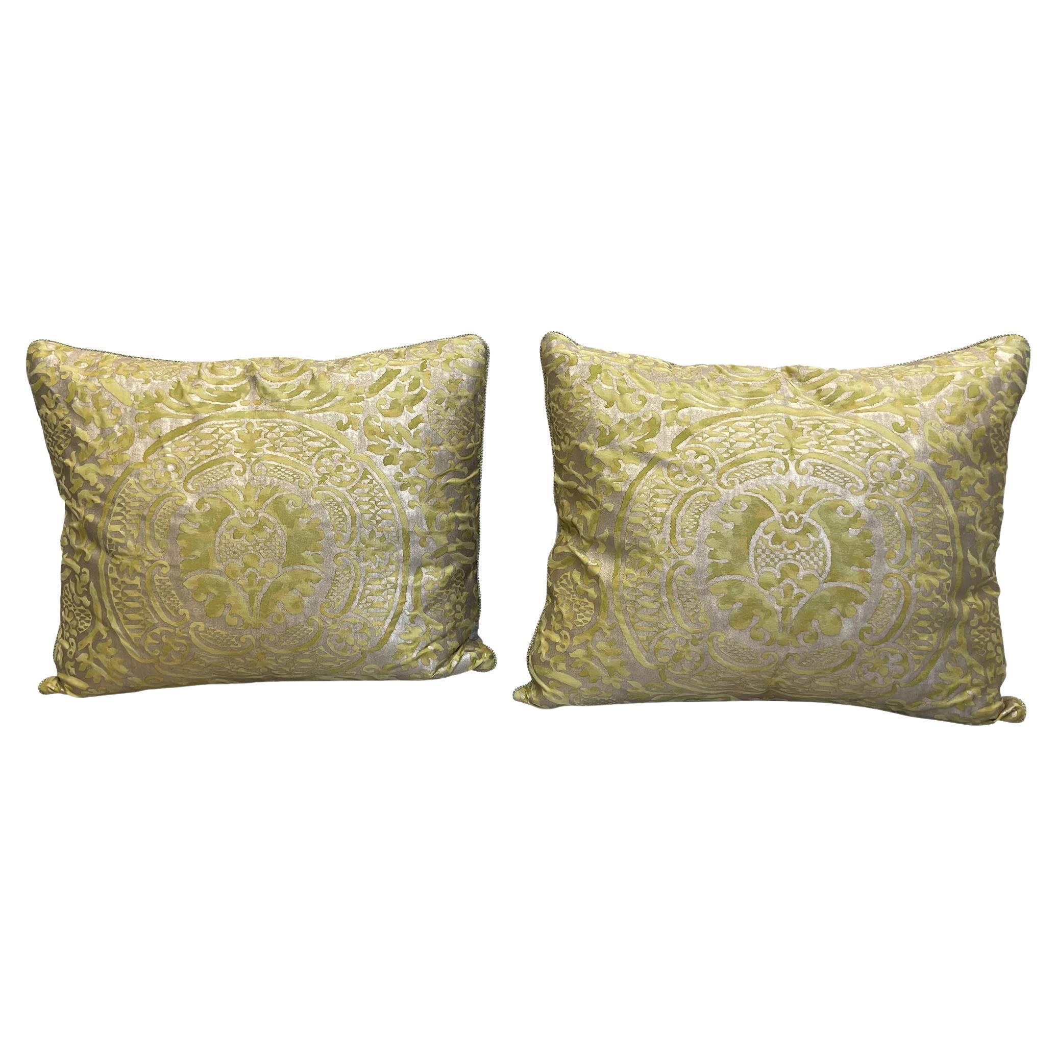 Pair of Vintage Yellow and Natural Fortuny Patchwork Square Decorative