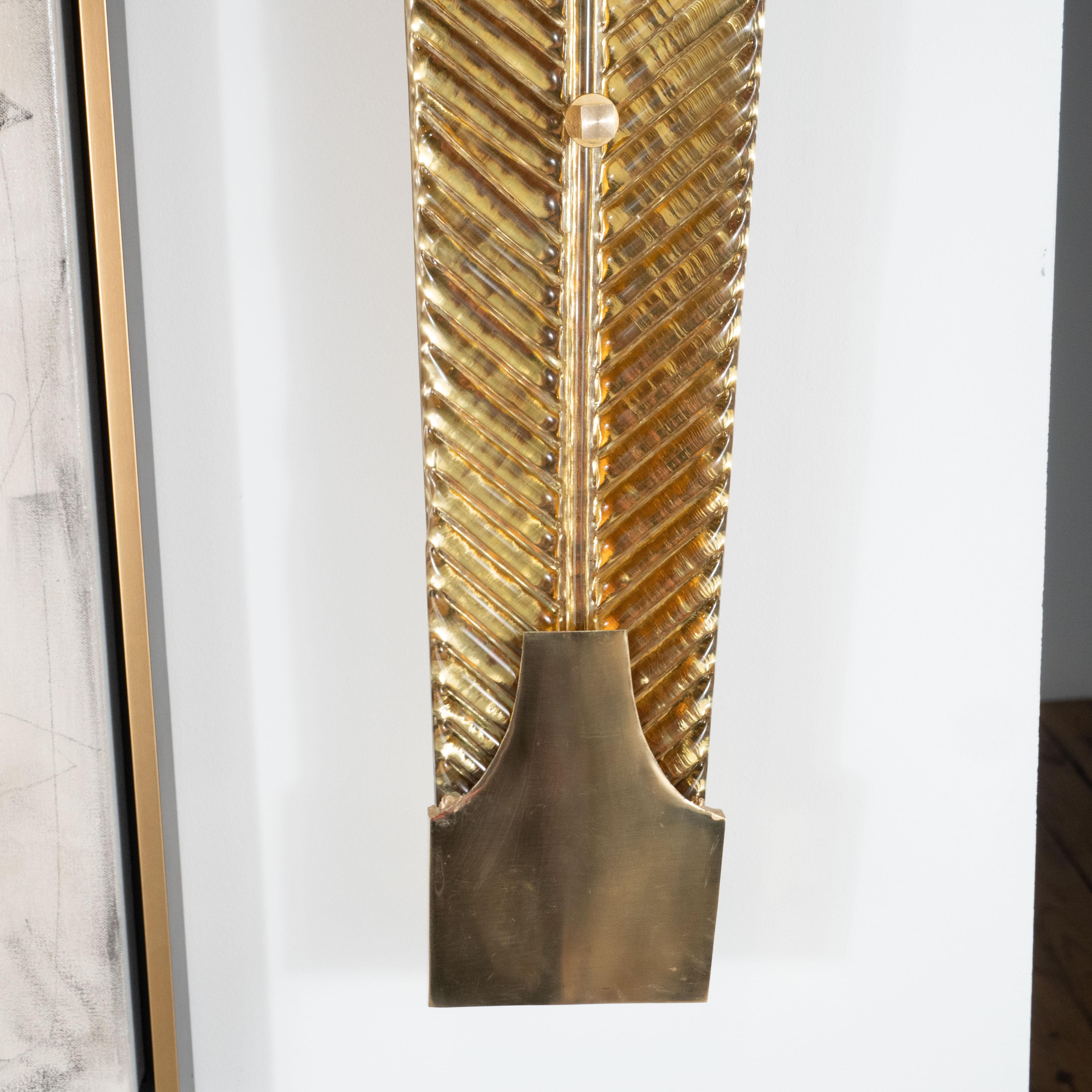 Pair of Large Gold Metallic Murano Glass Palm Leaf and Brass Sconces, Italy 2019 4