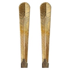 Pair of Large Gold Metallic Murano Glass Palm Leaf and Brass Sconces, Italy 2019