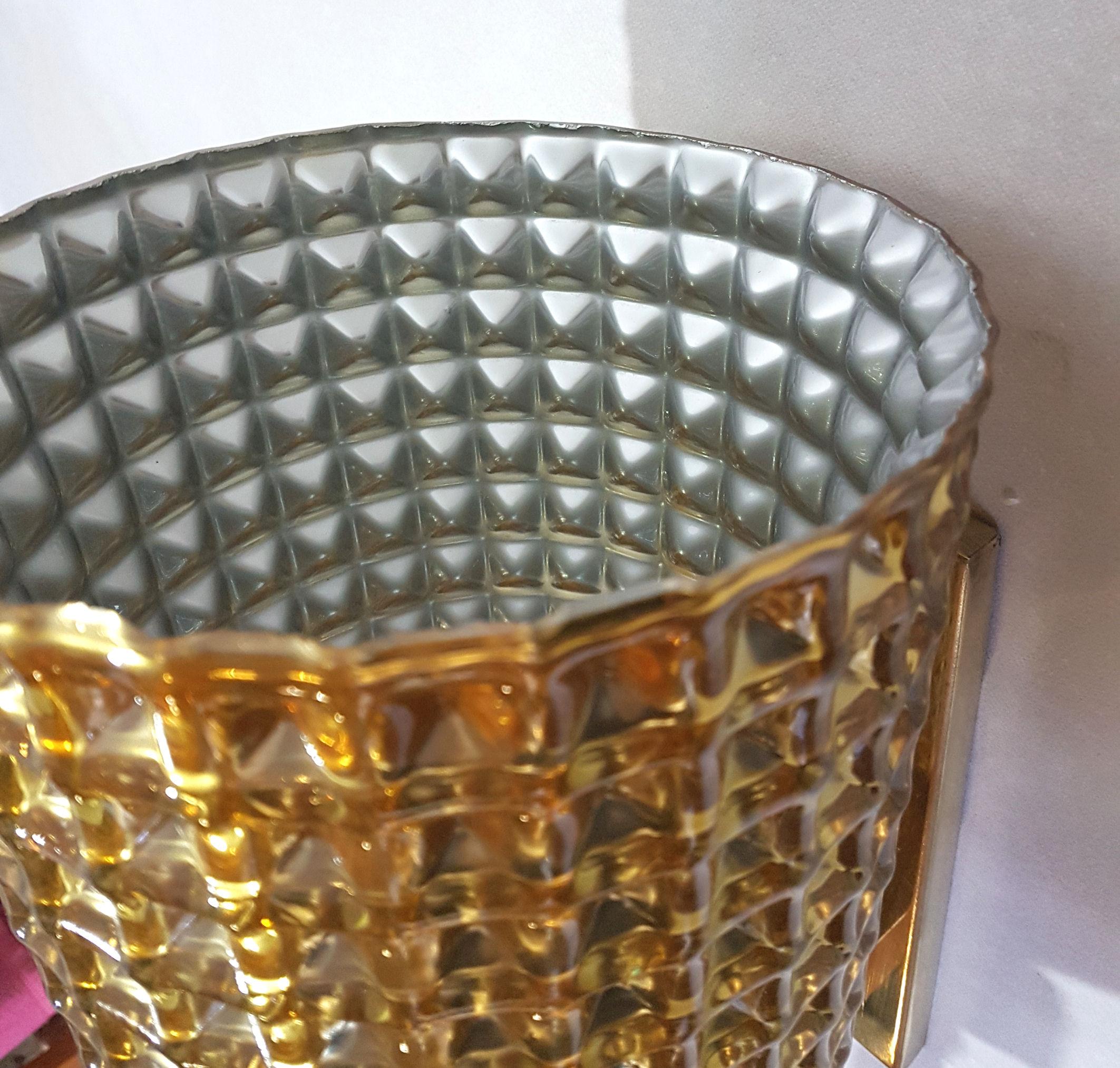 Gold Mirrored Murano Glass & Brass Mid-Century Modern Sconces Mazzega Style 1960 1