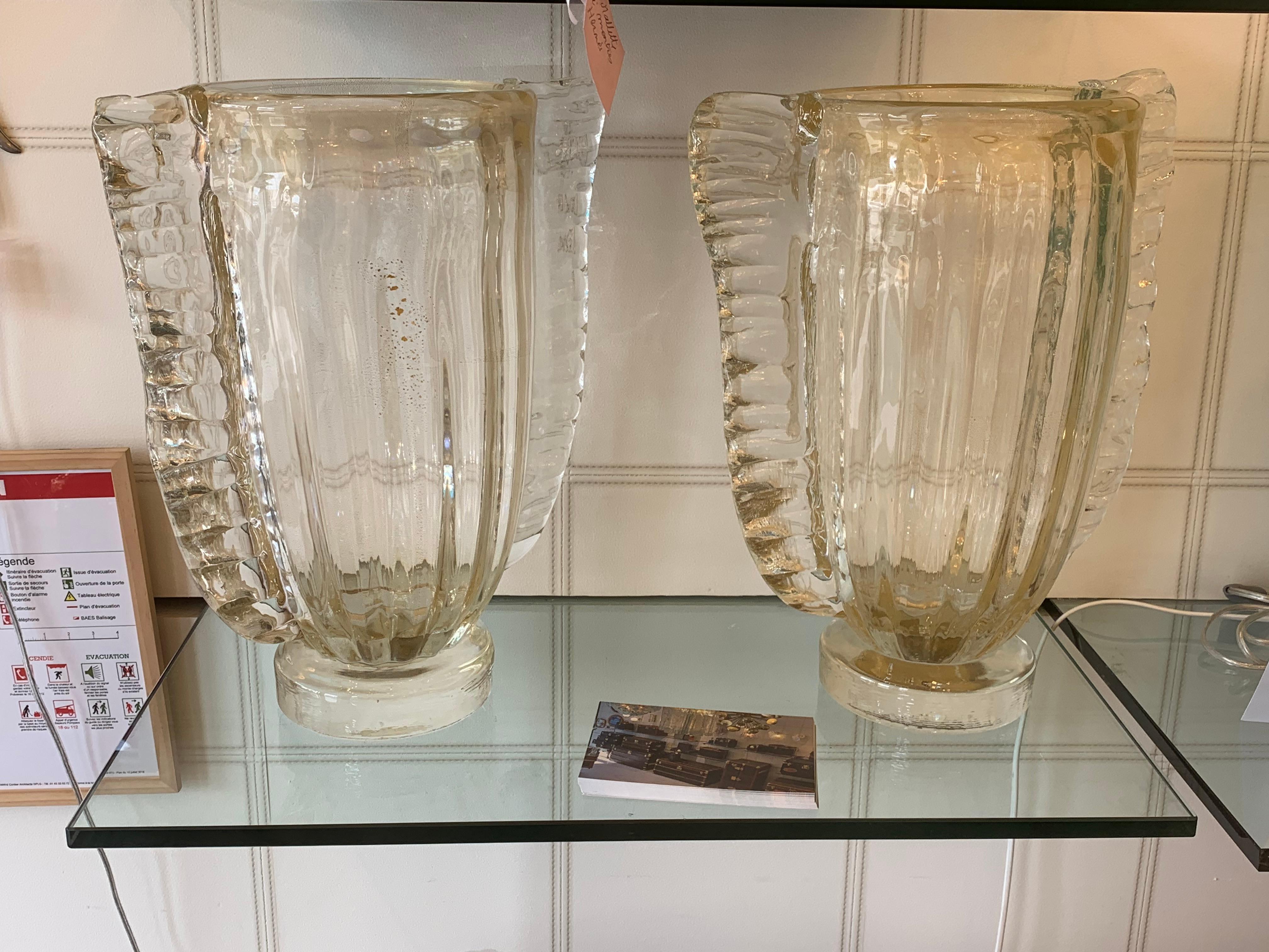Pair of Large Golden And Crystal Color Murano Glass Vases by Costantini For Sale 9