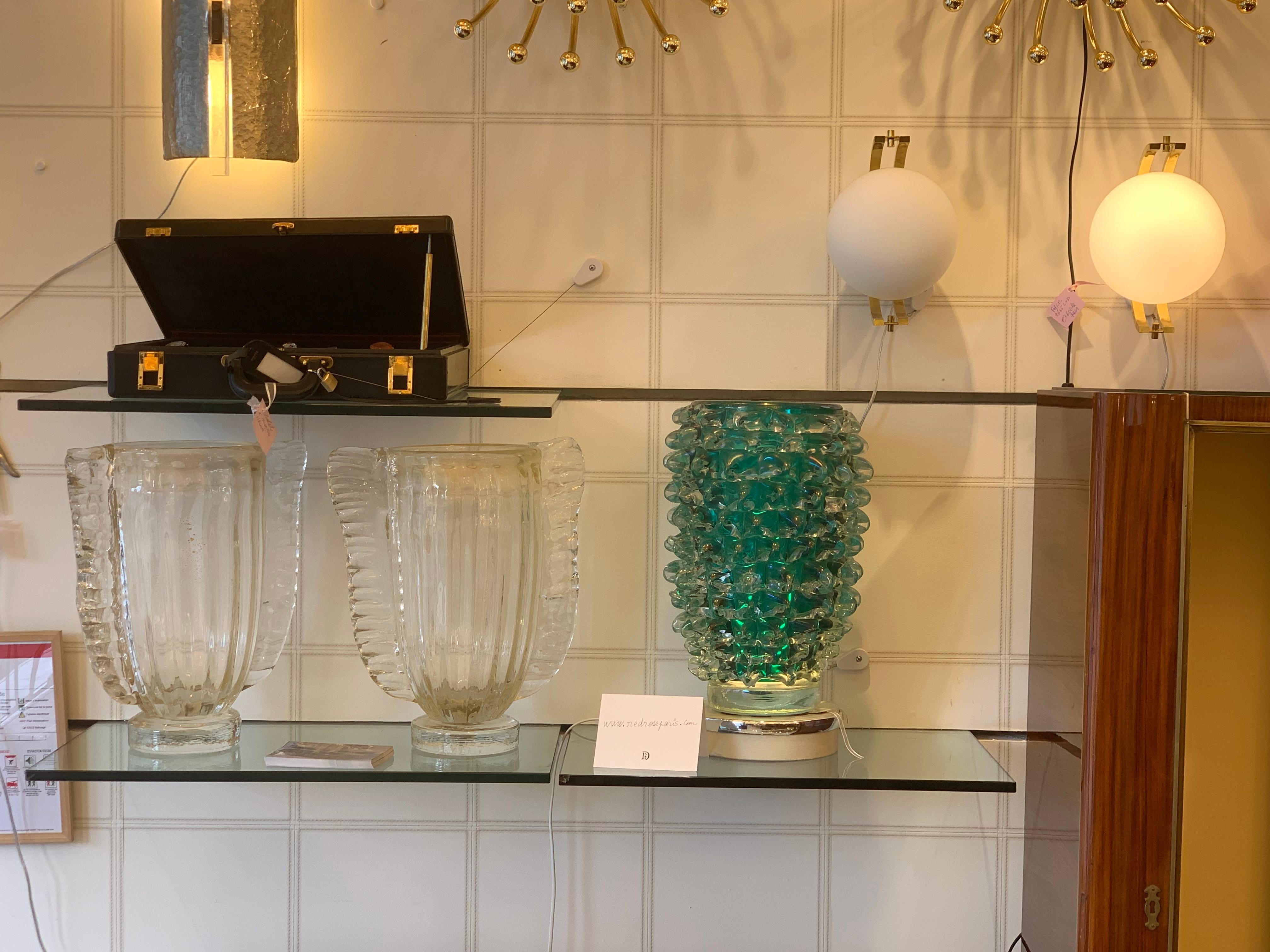 Coppia di grandi vasi in vetro di Murano color oro e cristallo di Costantini in vendita 12
