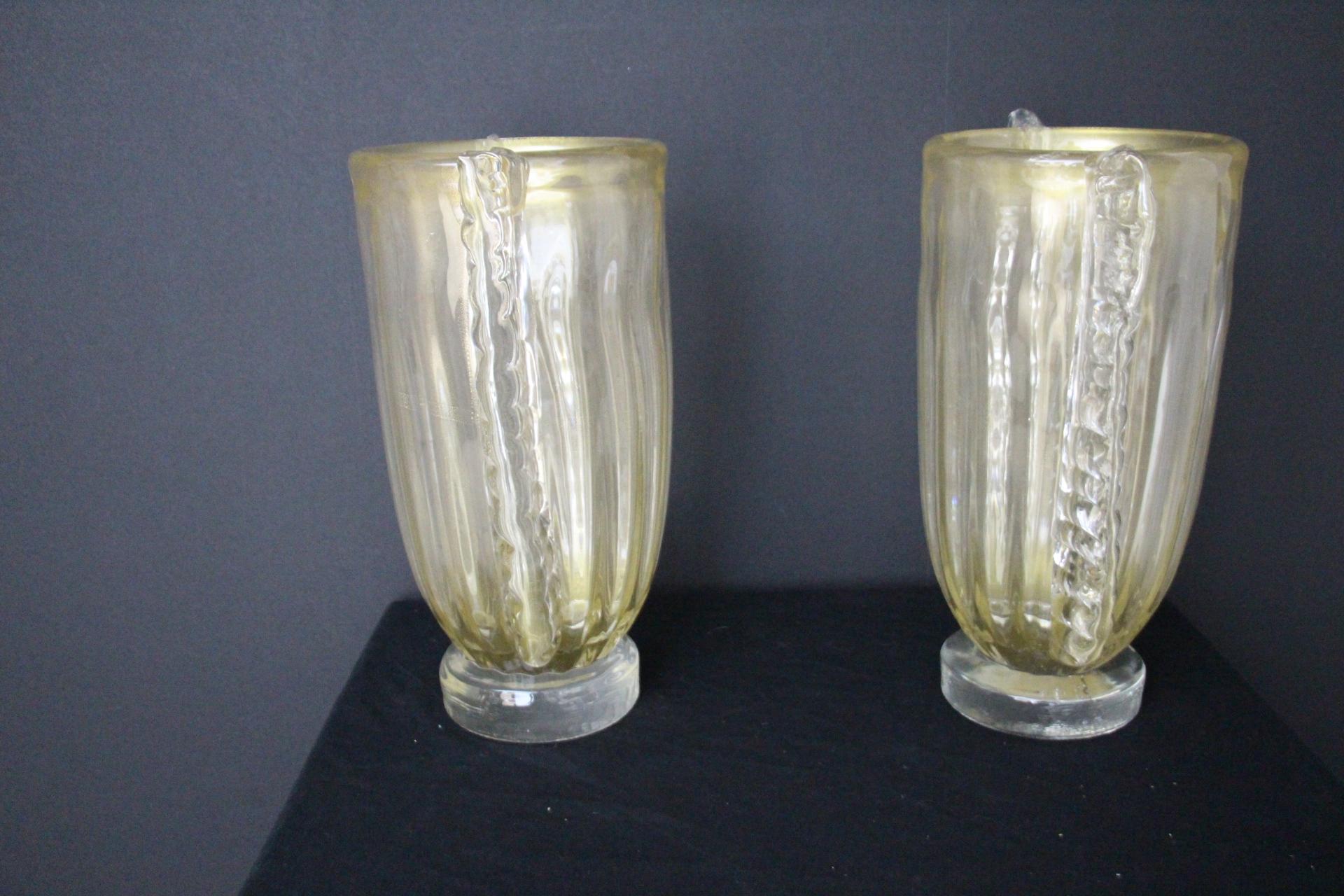 Italian Pair of Large Golden And Crystal Color Murano Glass Vases by Costantini For Sale