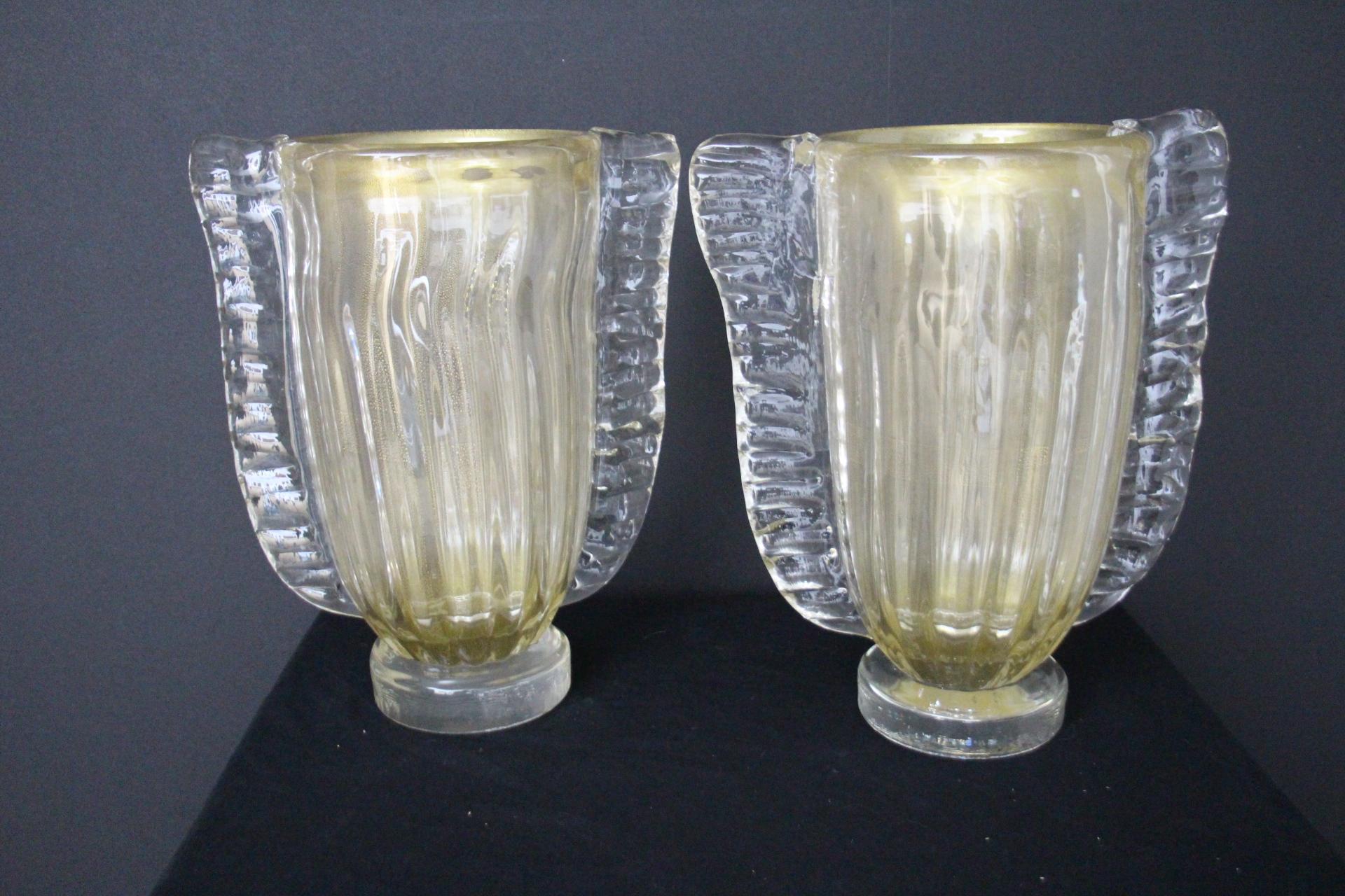 Pair of Large Golden And Crystal Color Murano Glass Vases by Costantini In Excellent Condition For Sale In Saint-Ouen, FR
