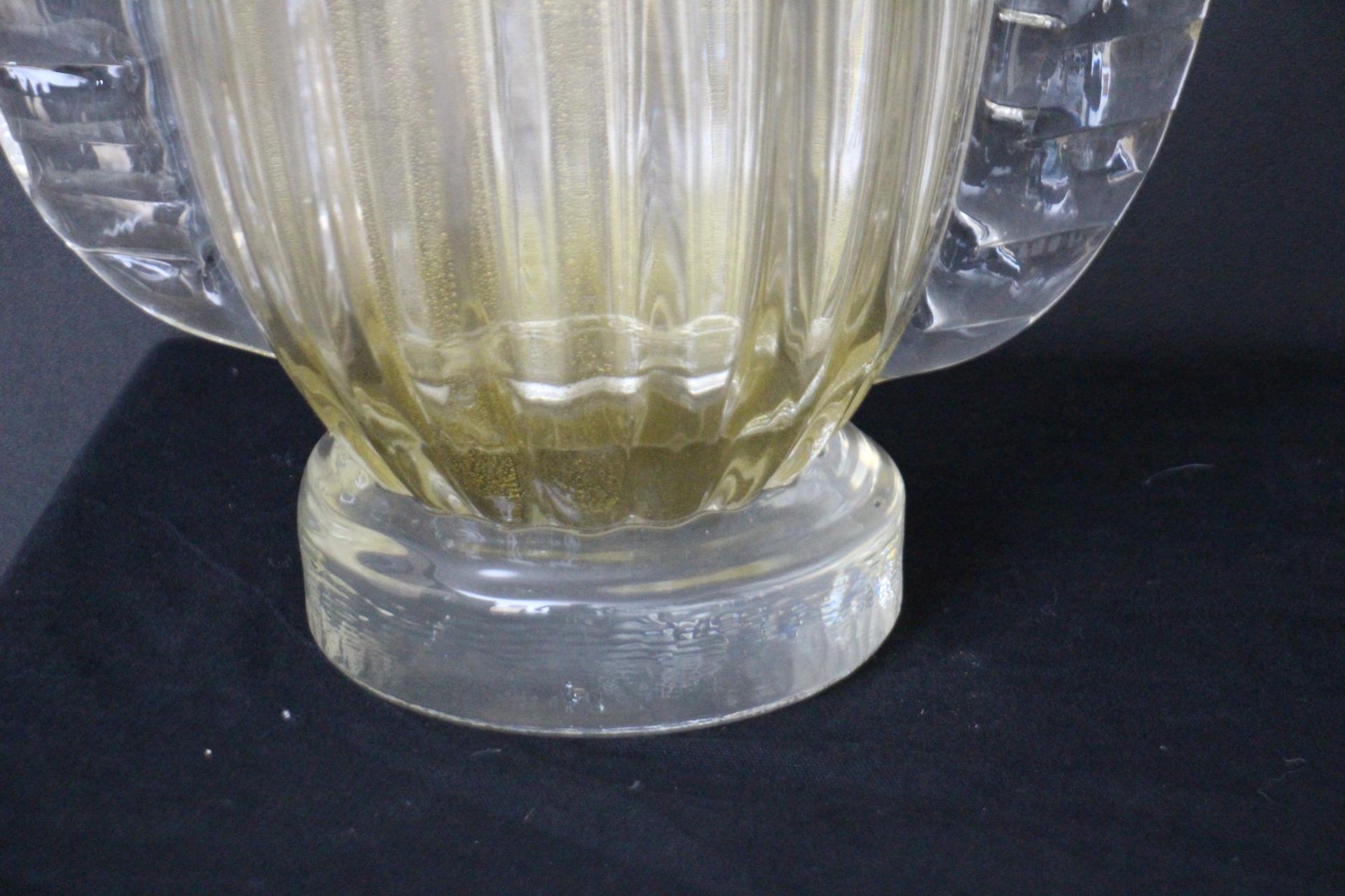 XX secolo Coppia di grandi vasi in vetro di Murano color oro e cristallo di Costantini in vendita