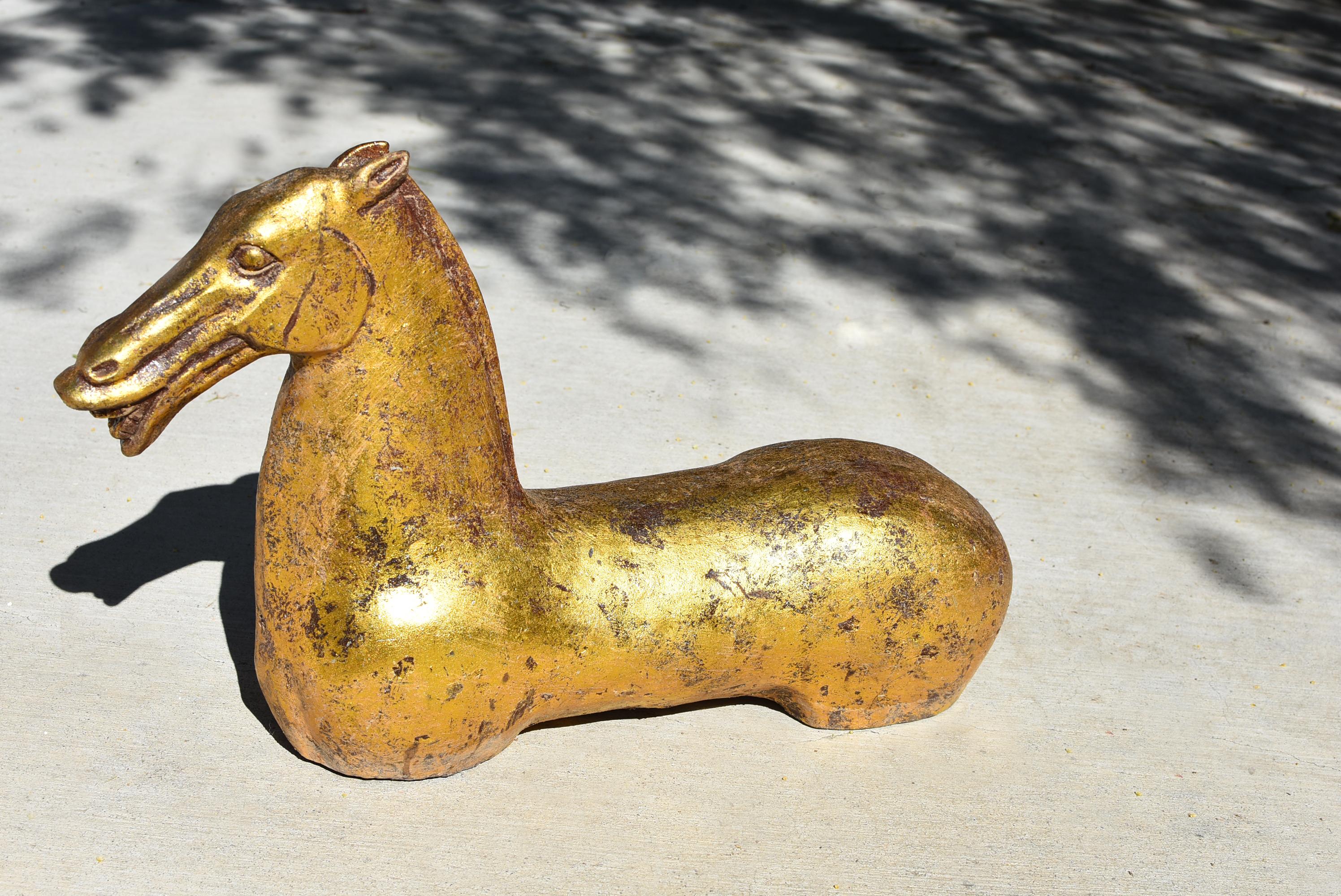 Pair of Large Golden Iron Horse Busts For Sale 8