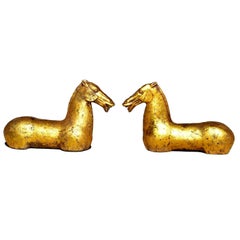 Pair of Large Golden Iron Horse Busts