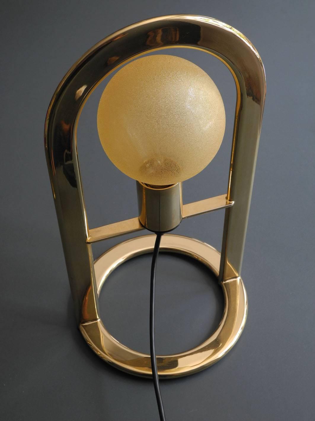 Post-Modern Pair of Large Golden Postmodern 1980s Metal Table Lamps