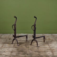 Pair of Large Gothic Style Cast Iron Andirons