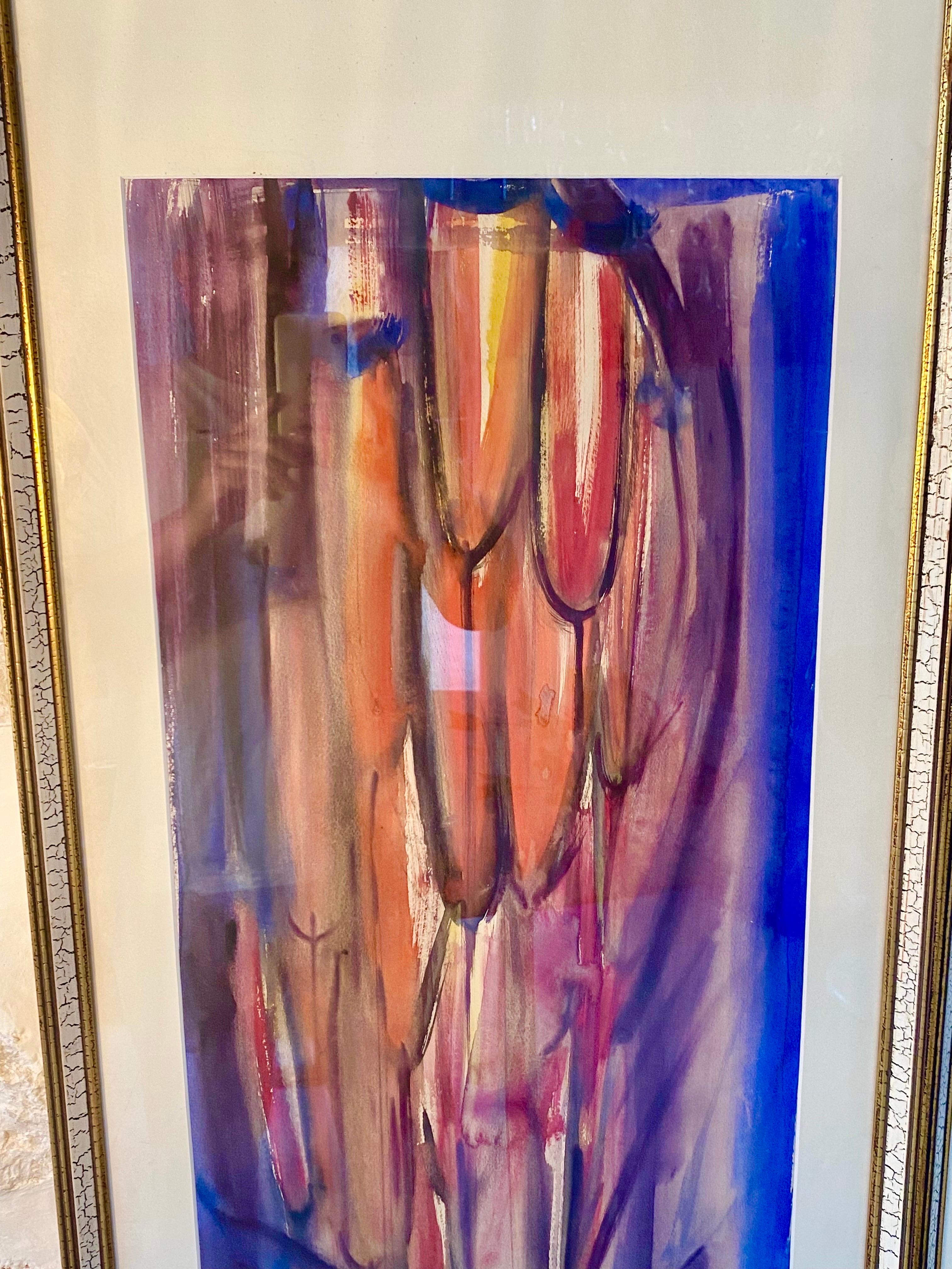 Gouache Painting Abstract Flowers with Vase Period 1960, Spain Ibiza For Sale 1