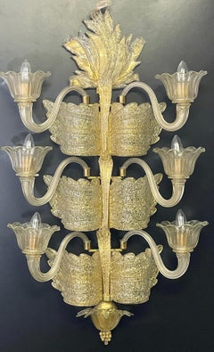 Pair of Large "Grand Hotel" Wall Sconces by Barovier Toso, Italy, circa 1960s