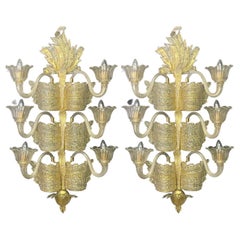 Pair of Large "Grand Hotel" Wall Sconces by Barovier Toso, Italy, circa 1960s