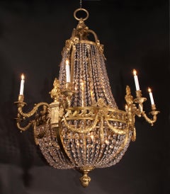 Pair of Large, Grand Louis XVI Bronze & Crystal Chandeliers, 19th Century French