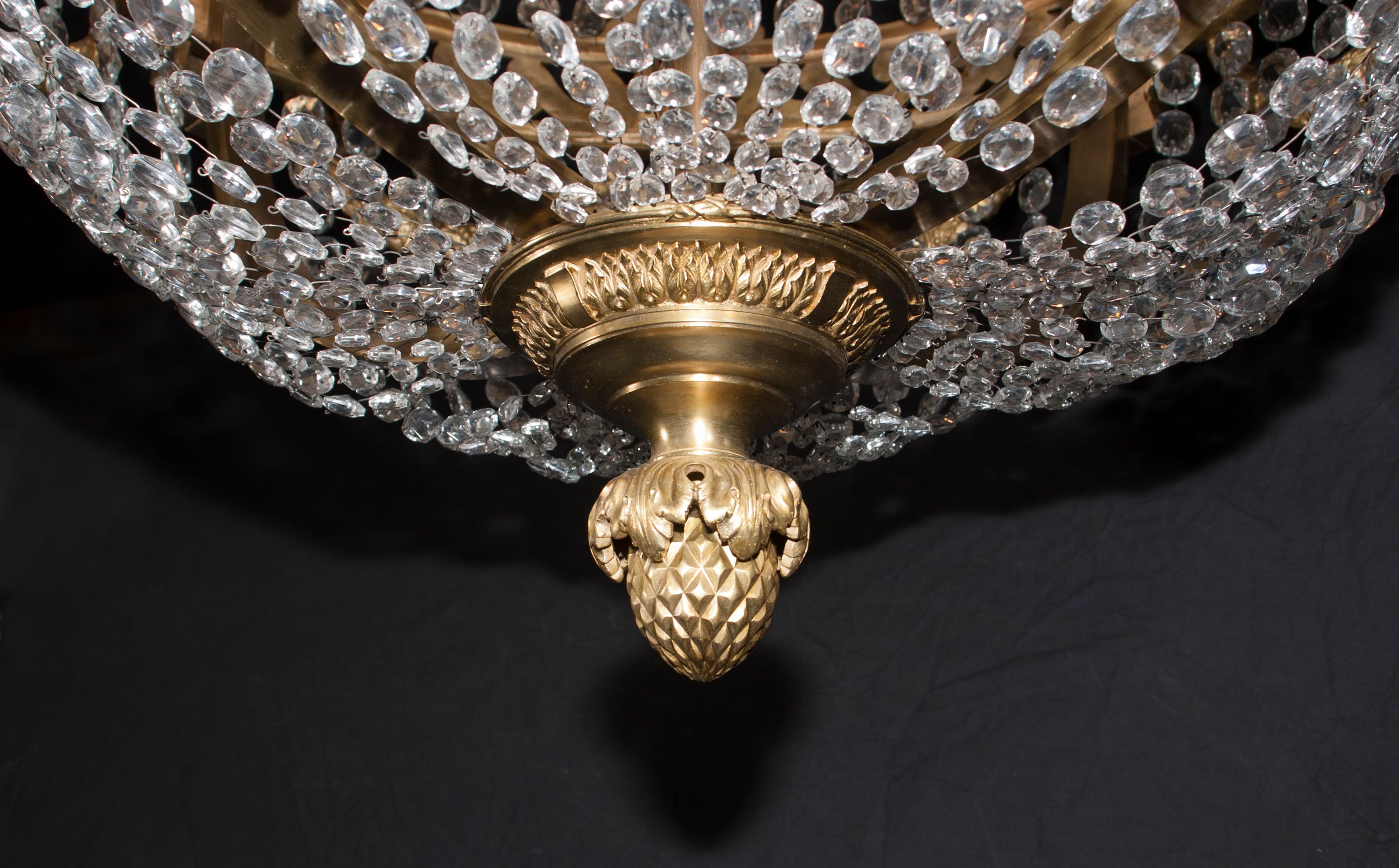 Pair of Large, Grand Louis XVI Bronze & Crystal Chandeliers, 19th Century French For Sale 2