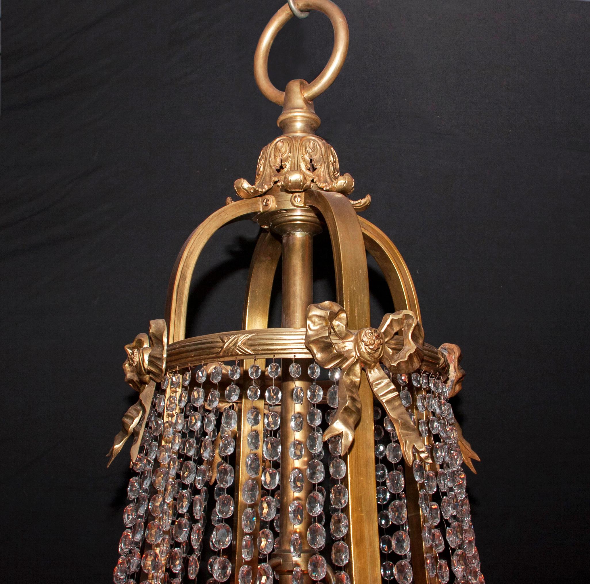 Pair of Large, Grand Louis XVI Bronze & Crystal Chandeliers, 19th Century French For Sale 5